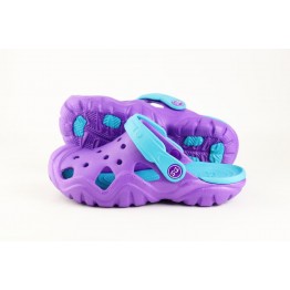Подростковые шлепанцы Crocs-02 фиолет-бирюза
