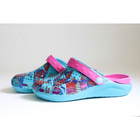 Женские Сабо crocs-02 принт бирюза-малина Женские Сабо crocs-02 принт бирюза-малина