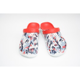 Мужские Сабо crocs-02 принт бел-син-красн