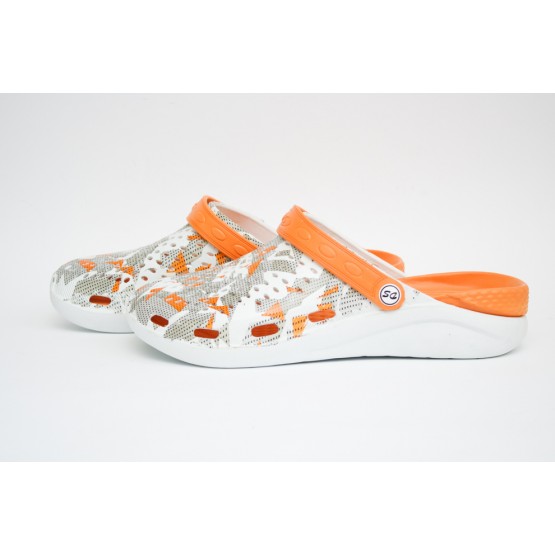 Мужские Сабо crocs-02 принт бел-оранж-оранж Мужские Сабо crocs-02 принт бел-оранж-оранж